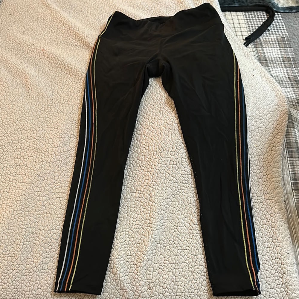 Zyia Black Leggings with Rainbow Stripes Size 6-8